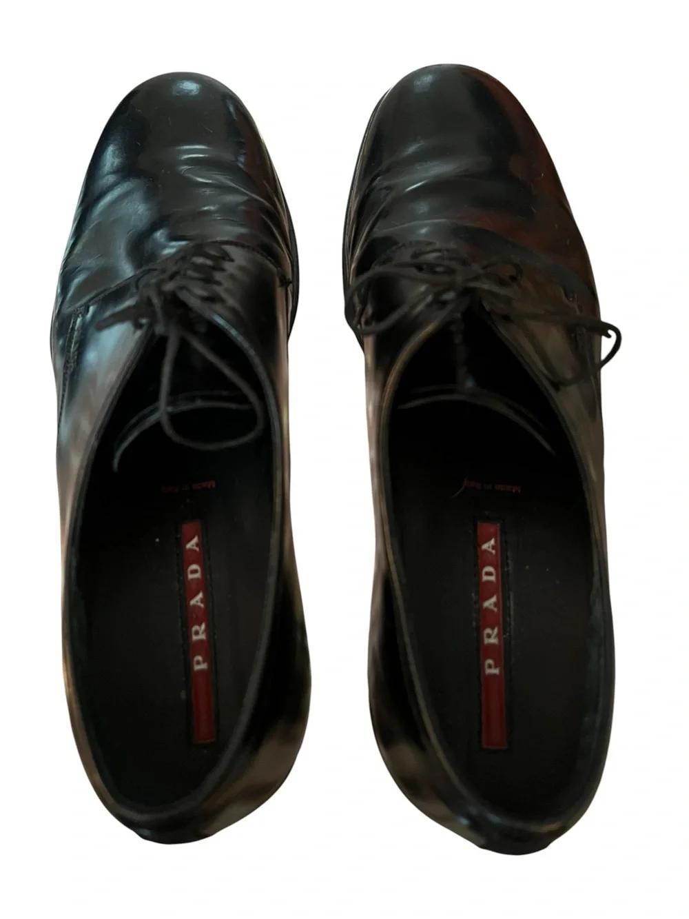 Prada Linea Rossa Black Leather Derby Dress Shoes Lace Up Men’s US 9.5 Italy